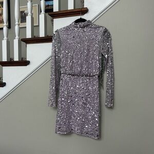 River Island Silver Sequin Long Sleeve Dress